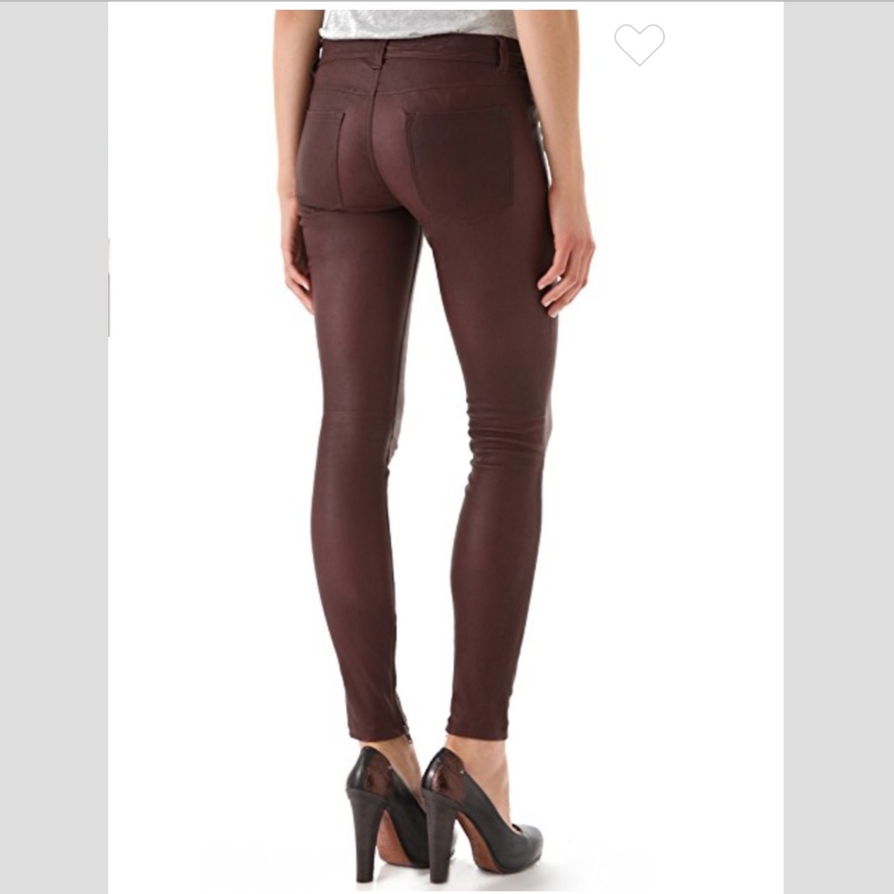 Vince Washed Leather Pants In Burgundy Merlot - Picture 2 of 8